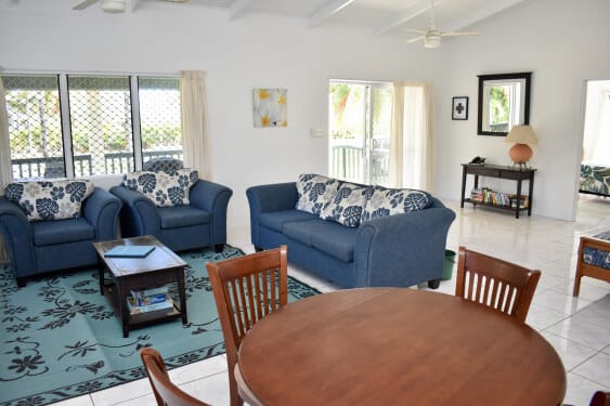 View from the dining area to the living room